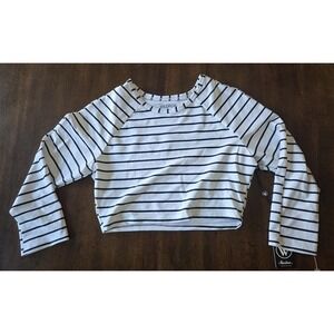NWT Wildfox SM Stripe Rash Guard Crop Top Swimsuit Blue White 130815